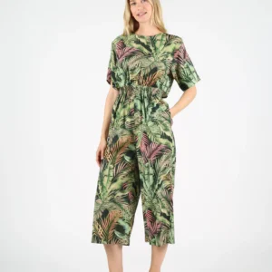 Mono de viscosa mixta AMALIA estampado de hojas