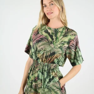 Mono de viscosa mixta AMALIA estampado de hojas