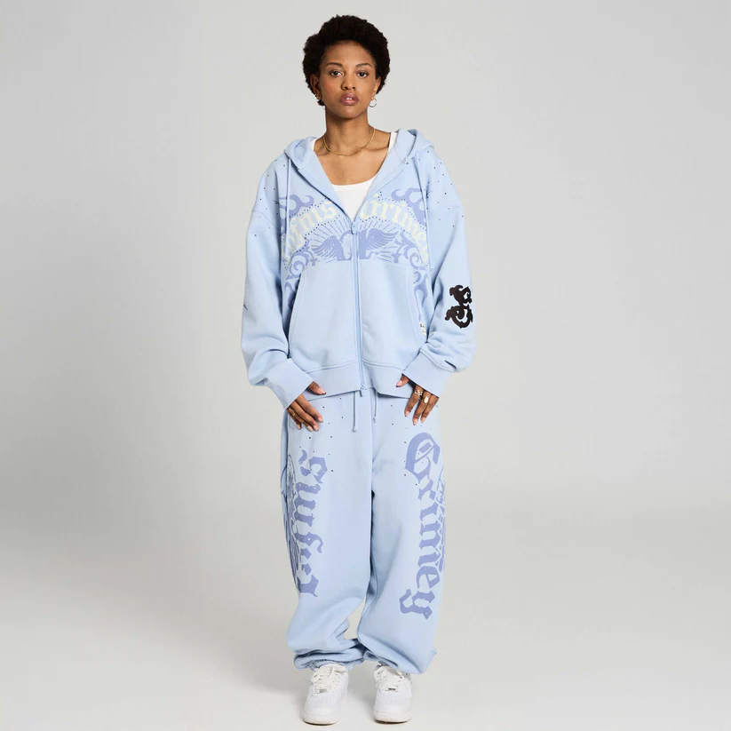 Pantalón GRIMEY sport baggy sweat azul con mini tachuelas