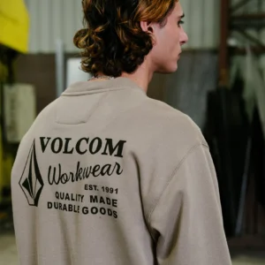 Sudadera VOLCOM cuello redondo Workwear estampado marrón