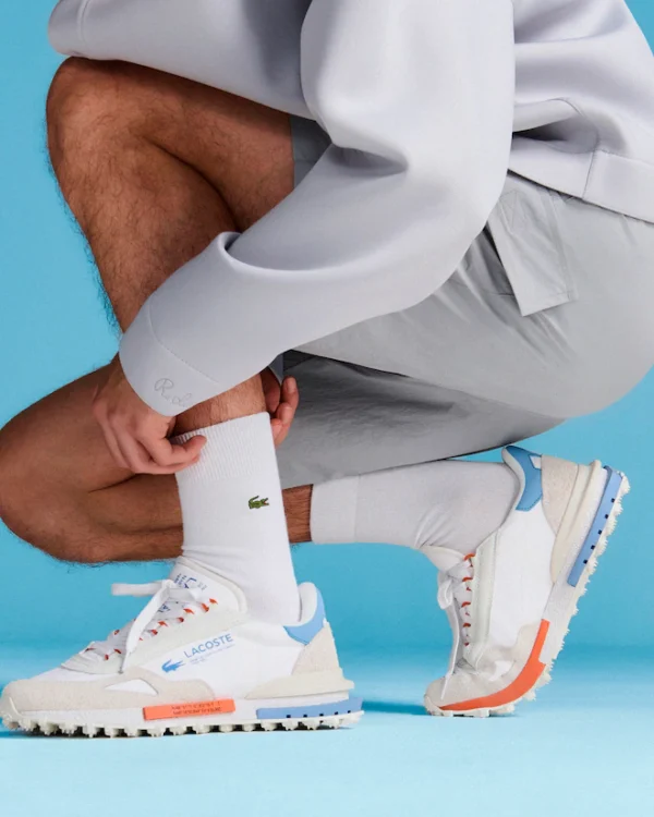 Zapatillas LACOSTE deportivas estilosas elite active blanco azul y naranja