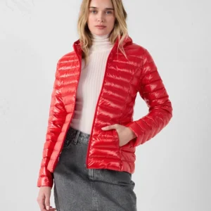 Chaqueta JOTT ligera de pluma con capucha mujer cloe brillo brillante