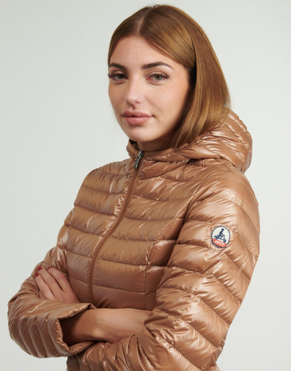 Chaqueta JOTT ligera de pluma con capucha mujer cloe brillo brillante