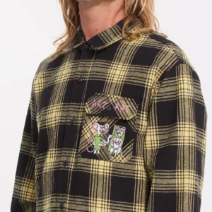 Camisa VOLCOM de cuadros fa ozzy plaid mustard negro y amarillo