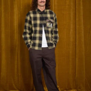 Camisa VOLCOM de cuadros fa ozzy plaid mustard negro y amarillo