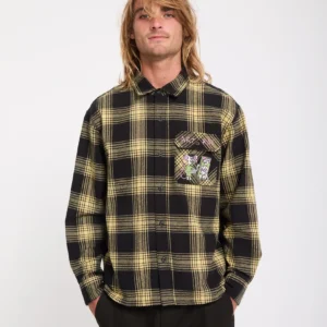 Camisa VOLCOM de cuadros fa ozzy plaid mustard negro y amarillo