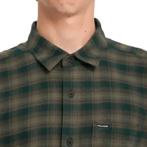 Camisa VOLCOM Hombre De Franela Caden Plaid Ls Cuadros Verde Marrón