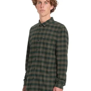 Camisa VOLCOM Hombre De Franela Caden Plaid Ls Cuadros Verde Marrón